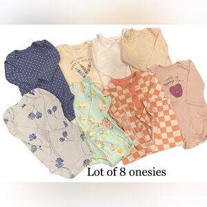 Lot Set of 8 NWT, EUC One Piece Bodysuits Baby Girl Size 6 Months Carters & More
